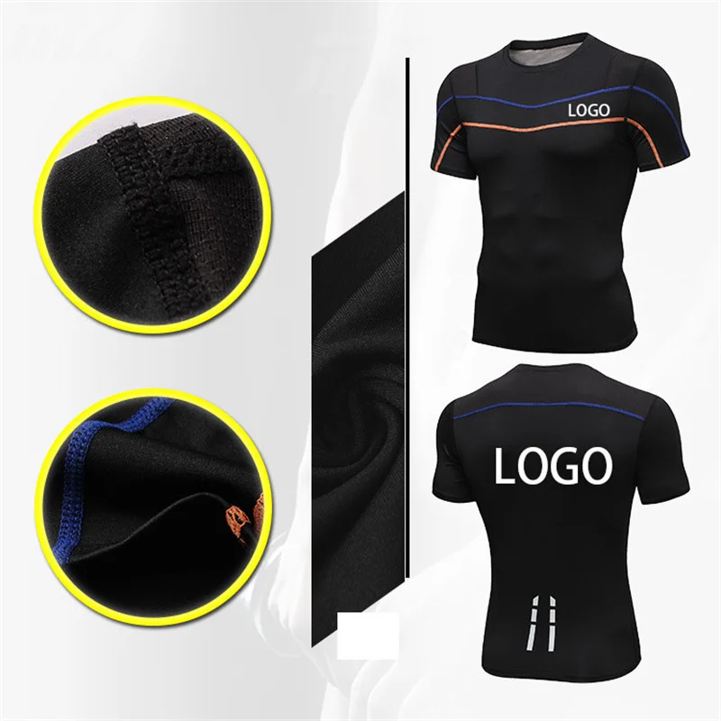 086 печат на лого спорт Фитнес PRO с къси ръкави бързосъхнеща тениска мъжки чорапогащи нощен бягане дишаща