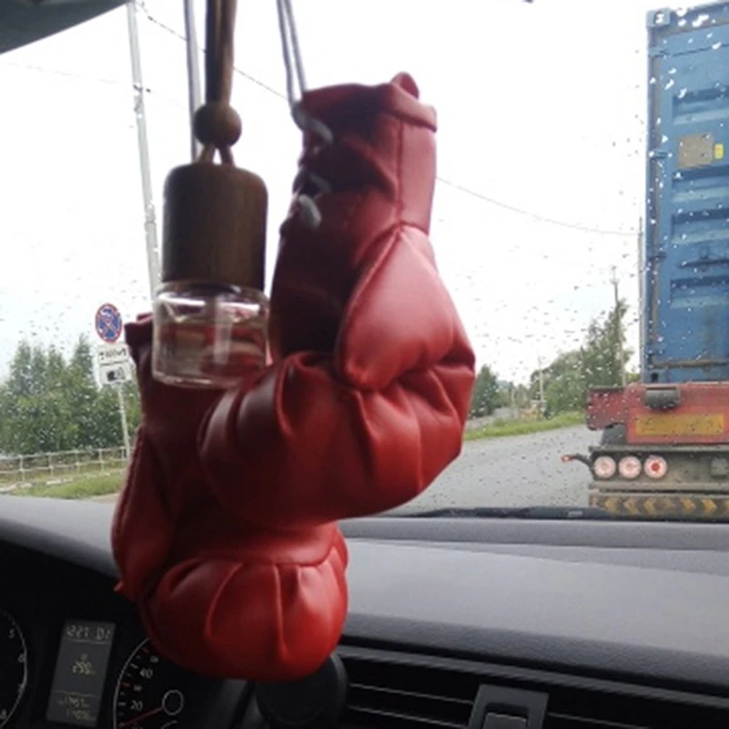 1 Чифт Автомобилни Боксови Ръкавици Окачен Огледален Кожена Висулка в Колата САМ