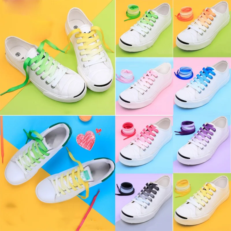 1 чифт Модни Цветни Връзки За обувки, Градиентные на Връзки за обувки, с Преливащи се цветове Плоски Парусиновые Ремък за спортни обувки, Подходящи За всички Унисекс