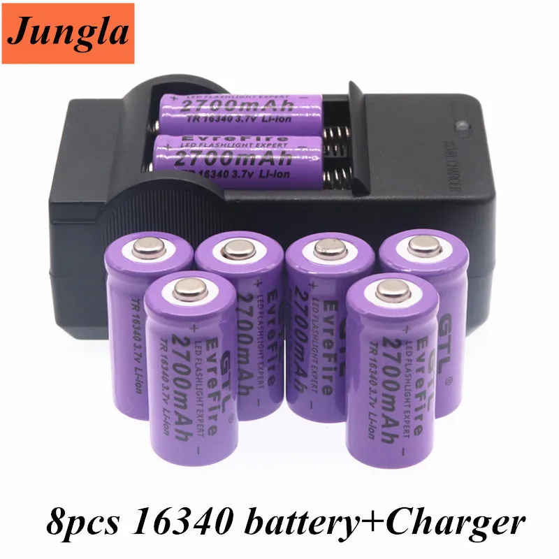 100% чисто Нов оригинален 16340 Батерия cr123a lithium 16340 Батерия 2700 mah 3,7 В Литиево-йонна Акумулаторна батерия + 16340 Зарядно устройство