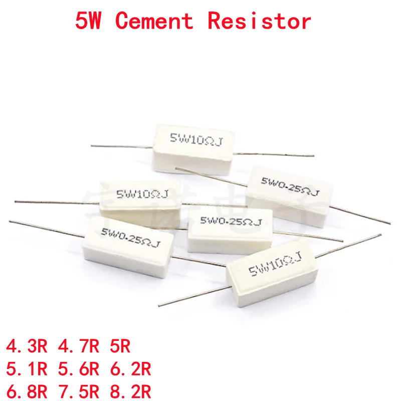 10шт 5 W 5% Резистор Циментов Силово Съпротивление 4.3 R 4.7 R 5R 5.1 5.6 R R 6.2 R 6.8 R 7.5 R 8.2 R 4.3 4.7 5 5.1 5.6 6.2 6.8 7.5 8.2 Ома