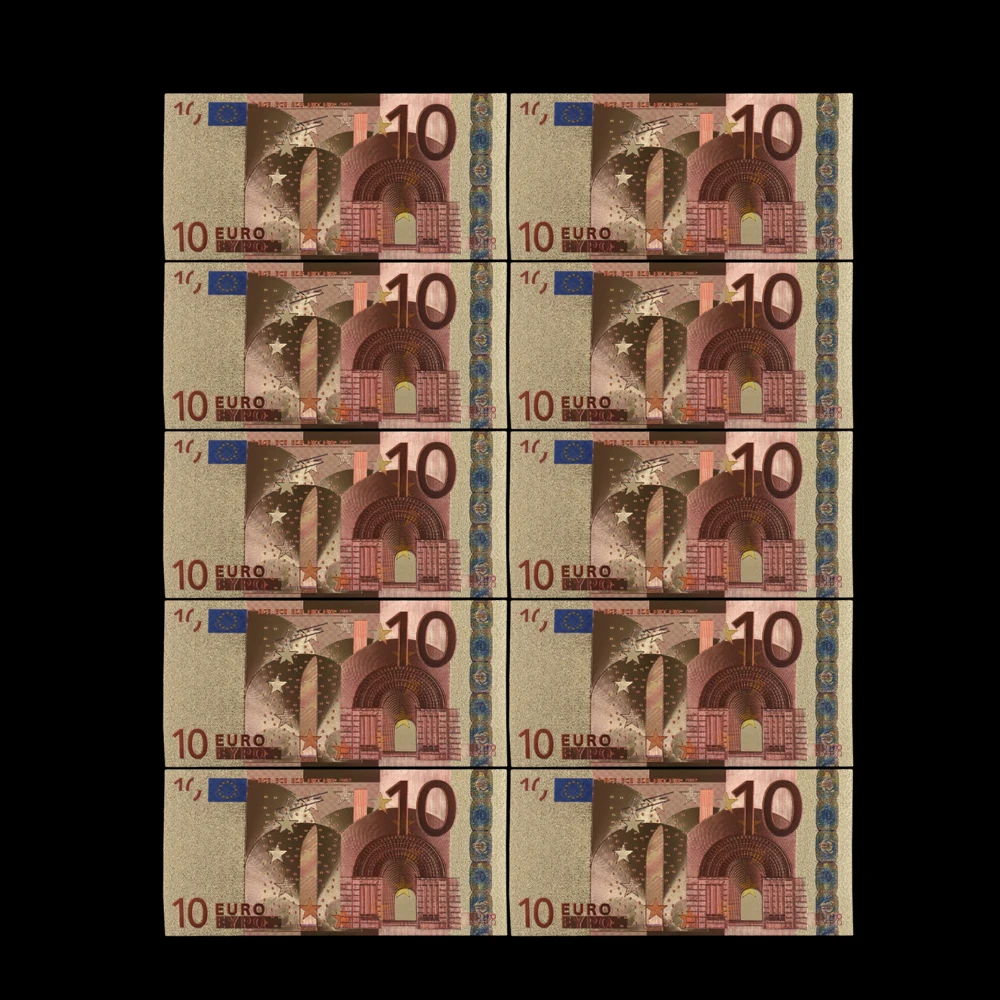 10шт Златни Банкноти от 10 евро От 24-каратово Злато Фалшиви Хартиени Пари за Колекция Комплекти с Банкноти на Евро Банкноти Колекция на ЕС Подарък