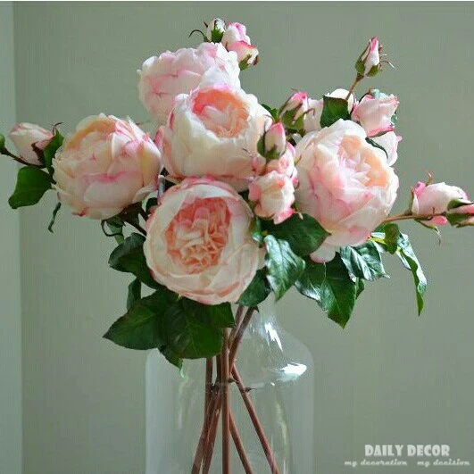 12 бр. /много ! 3 глави висококачествени английски рози фалшиви декоративни рози сватбени изкуствени цветя на едро