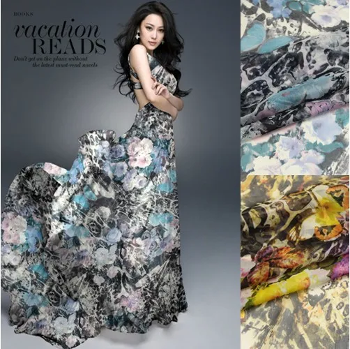 135 cm, ширина 6 мм коприна шифоновая плат с флорални принтом за рокли, ризи дрехи 2 цвят в наличност