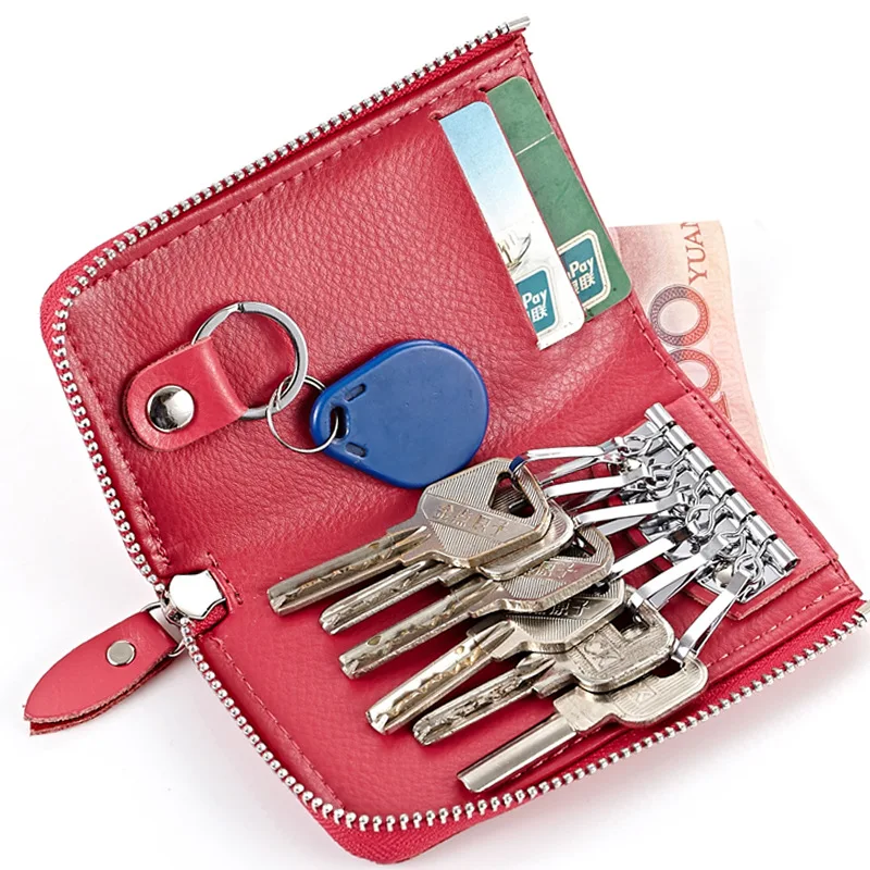 15 бр./лот, Мултифункционален Портфейл за ключове от естествена кожа с цип Държач за карти, Мъжка чанта за ключове
