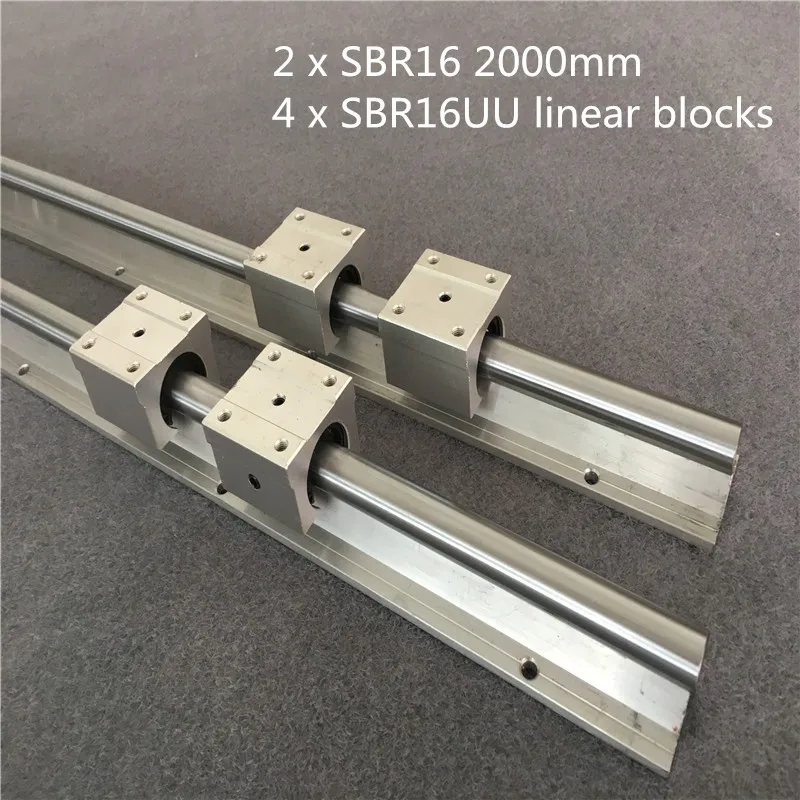 2 комплекта SBR16 2000 мм укрепване линейна употреба + 4 бр. SBR16UU линейни блокове beairng за линеен водач с ЦПУ