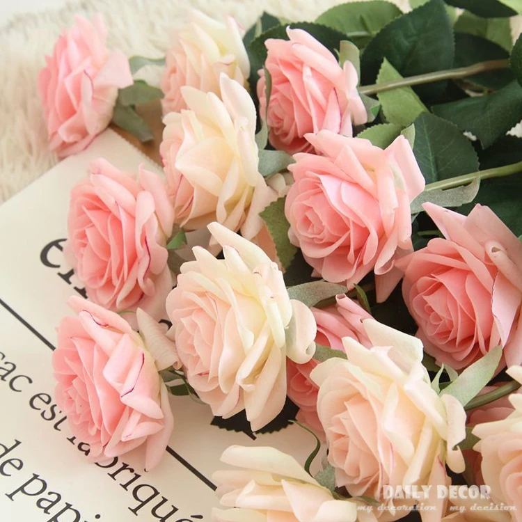 20 бр/много! добра висока имитация на реално докосване филц овлажняващи розови цветя на сватбени декоративни изкуствени латекс рози на едро