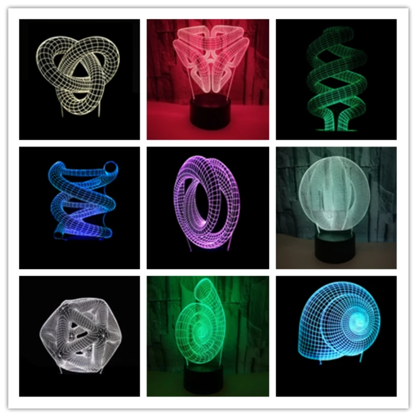 2018 Абстрактен Кръг Спирала Bulbing 3D Led Илюзията за нощна светлина В 7 Цвята Замяна Led Лампа Подарък За Нова Година Декорация на Дома