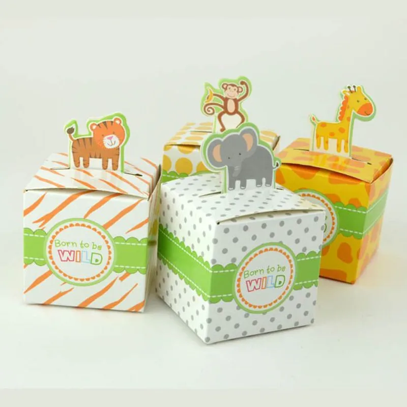 2019 нова стилна сватбена кутия шоколадови бонбони 5,5х5,5x5,5 см, 10 бр., животни в четири стилове, тигър/слон/маймуна/жираф, сладка малката кутия