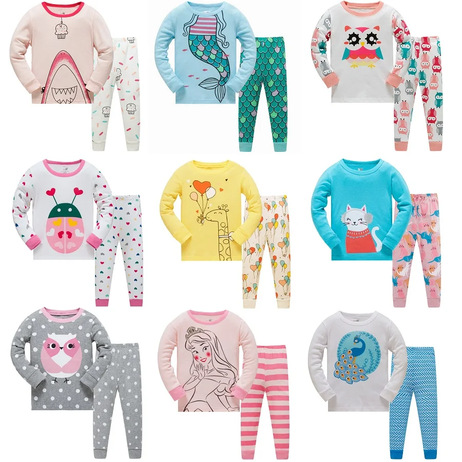 2021 Детска Пижама с анимационни герои, Пижамный комплект за момичета, блузи и панталони, Бебешки дрехи за сън от 2 теми, Памук комплект дрехи от 3 до 8 години