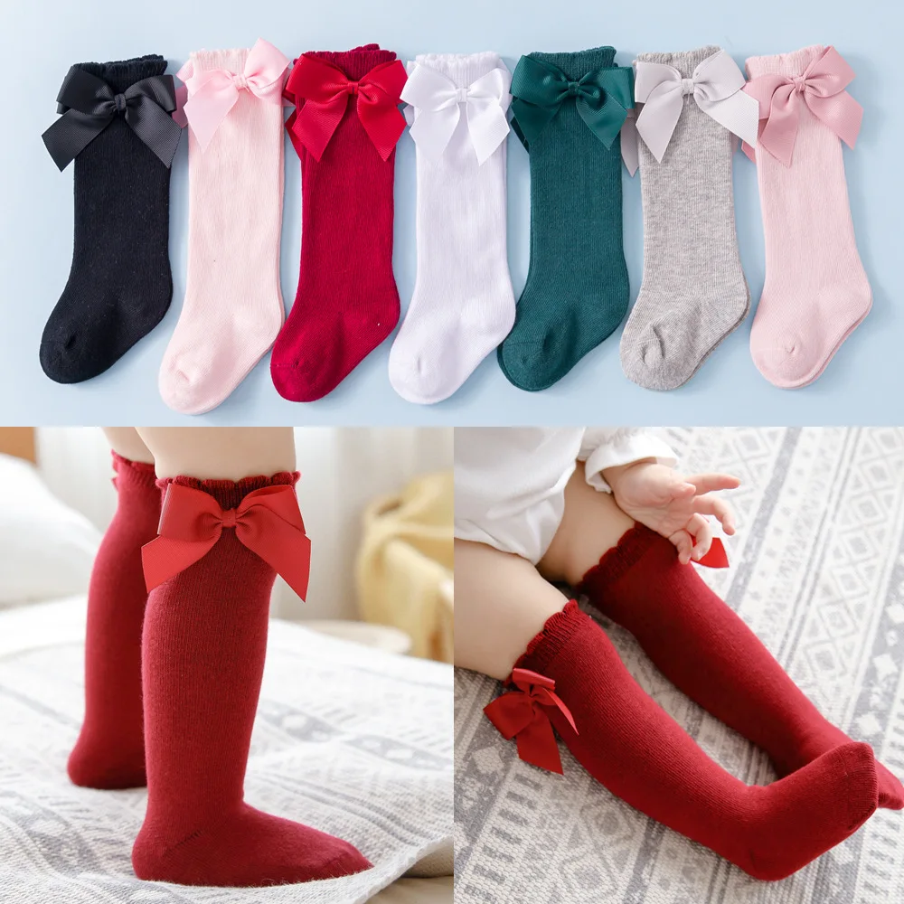 2021 Детски Чорапи За Деца Момичета С Голям Нос До Коляното Дълги Меки 100% Памучни Дантелен Бебешки Чорапи-Тръба Calcetines Червен Детски Пръсти