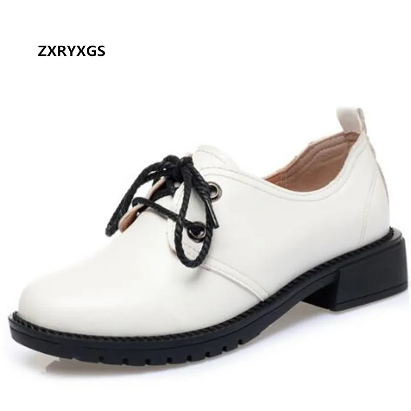 2021 г. Пролетно обувки от естествена кожа, дантела с дълбоко деколте, женски, Черно-бяла работна обувки на дебелите ниски обувки, дамски обувки Голям размер