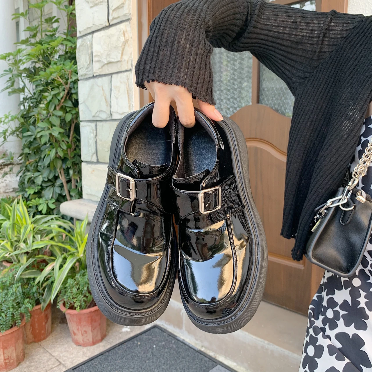 2021 нов ретро Mary Jane Jk Униформи Обувки На Ток, Обувки в стил колеж черни обувки с дебела подметка