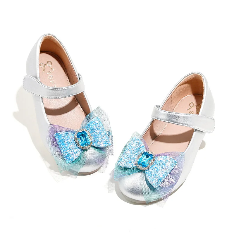 2021 обувки на равна подметка за момичета; модни обувки принцеса с лък; детска ежедневни танцови обувки с пайети; нескользящая розово-синя