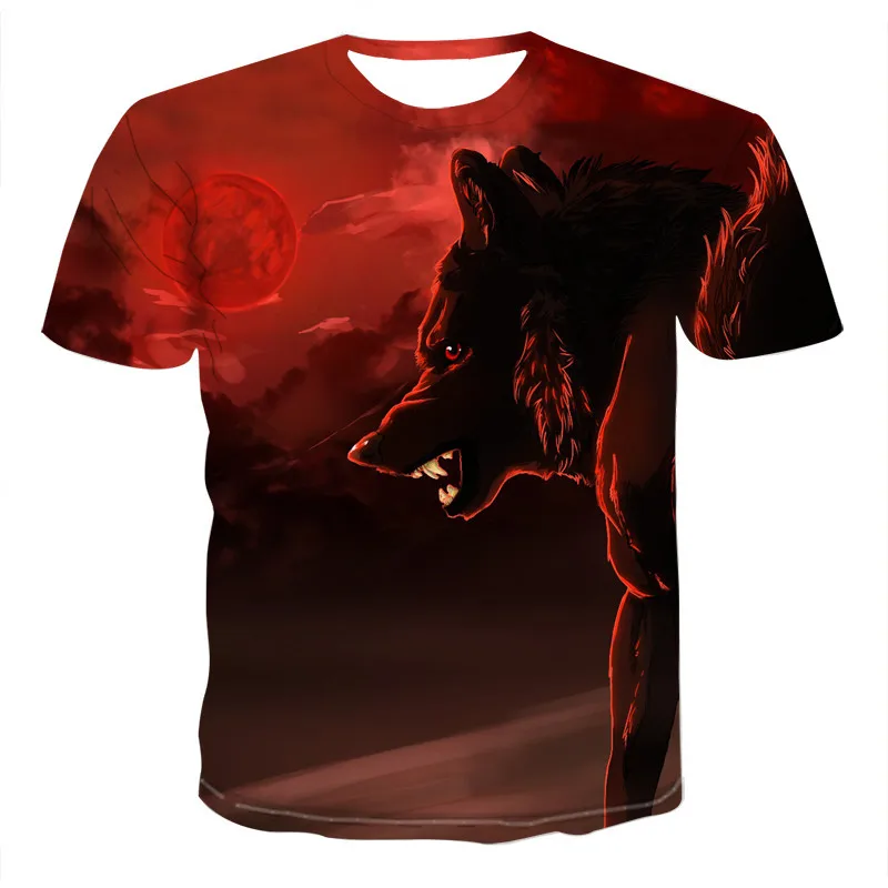 2022 Гореща нова Мъжка тениска с 3D Принтом, Новост, Червена тениска с Животни и Вълк, Забавни Летни Блузи с Къс Ръкав, Мъжки