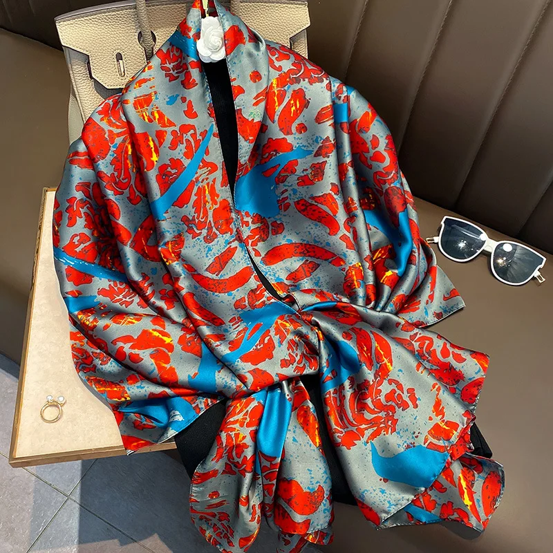 2022 Женски брендовый шал 180*90 см, Модни, качествени, меки копринени Шалове, Дамски шалове с огнено-червени устни във формата на паун, Плажна наметало