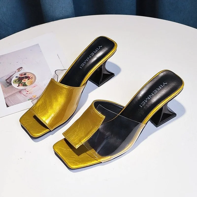 2022 Кожени Сандали-гладиатори Дамски Сандали в Римски Стил Летни Дамски Обувки На Висок Ток са Ръчно изработени От PVC С Квадратни пръсти, Без Съединителни Zapatos Mujer