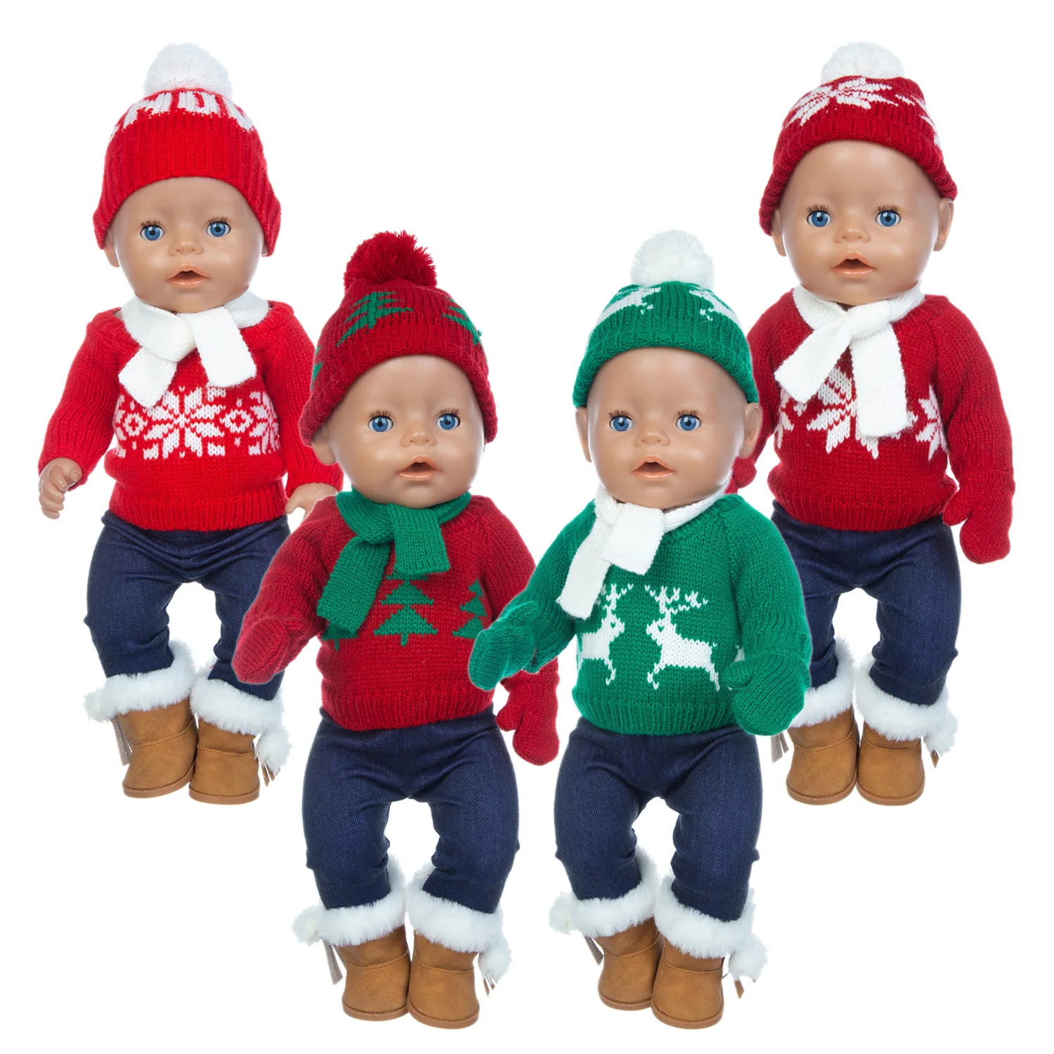 2022 Нов прекрасен Коледен пуловер, комплект, подходящ за кукли 43 см, 17 См, дрехи за кукли Реборн, обувки, в комплект не е включена