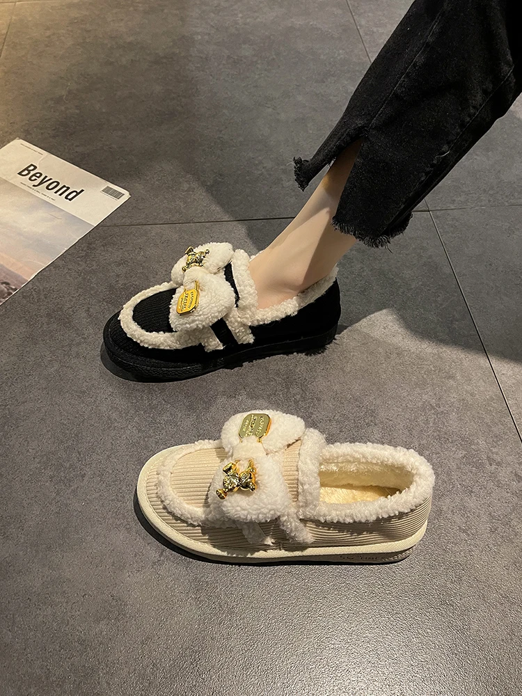 2022 Нов стил, плюшен удебелена модни универсална плюшен устойчива на плъзгане ежедневни памучен обувки на дебела подметка 3831