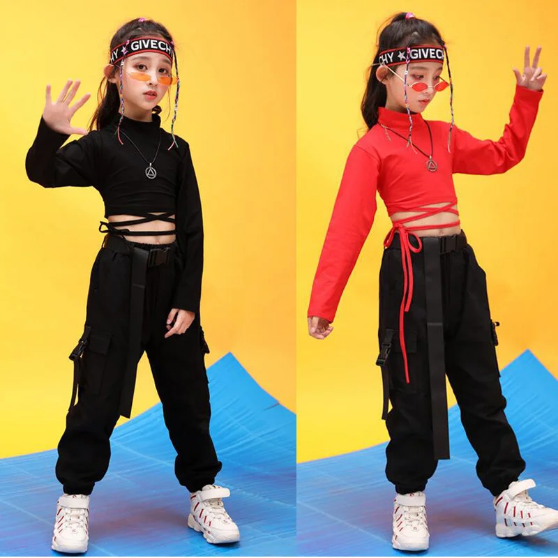 2022 Нова детски дрехи за момчета в стил хип-хоп, качулки, черни ризи, неформални къси панталони за момичета, дрехи за джаз, облекла за танци балната зала