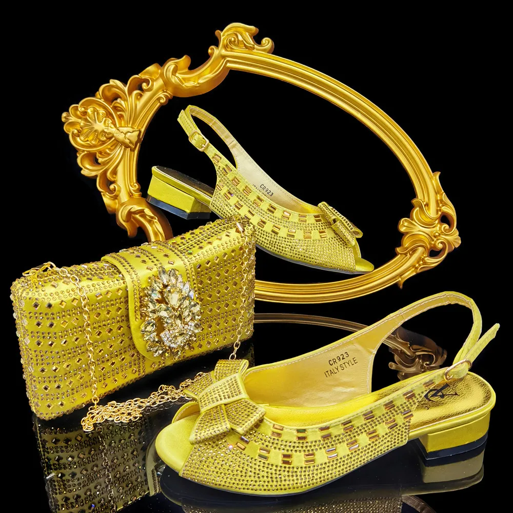 2022 Нови Модни Зрели Златни Обувки с Отворени Пръсти и Чанта в Комплект За Нигерийски Женските Сватбени партита