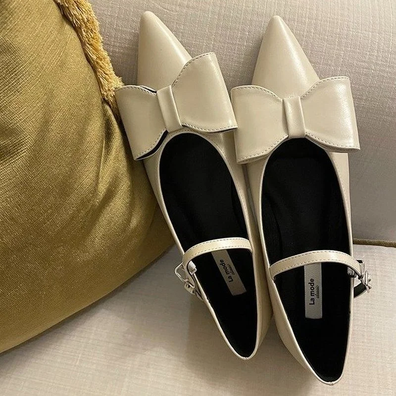 2022 Реколта женски лоферы Mary Jane, с остър пръсти и изкривени, женски обувки на плоска подметка с лък и Катарама, Луксозни дамски обувки