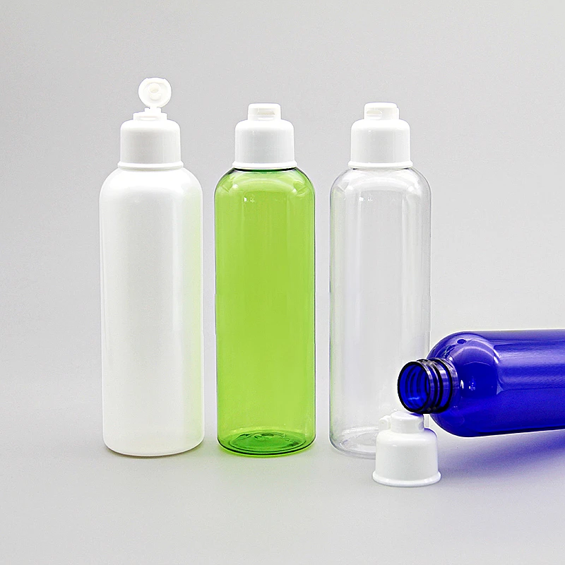 250 МЛ PET пластмасови прозрачни/бели кръгли празни бутилки с панти капак бутилка за лосион, шампоан козметична опаковка Празна пластмасова бутилка