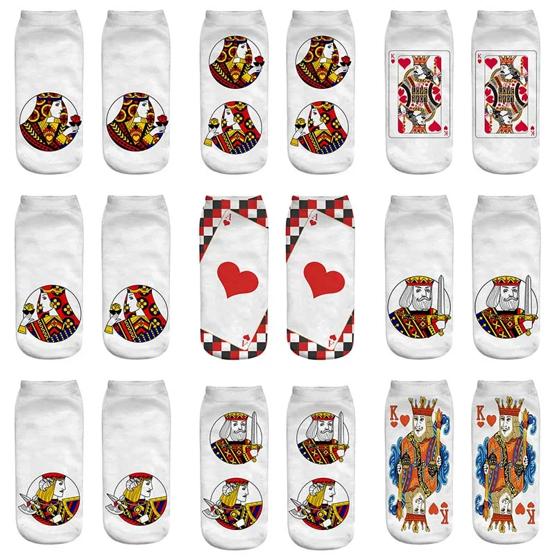 3 Чифта Чорапи с 3D Принтом, Дамски Модни Кавайные Унисекс Чорапи за Покер, Смешни Ежедневни Чорапи, Летни Чорапи Дишащи, Дамски Чорапи с ниско Голеностопом