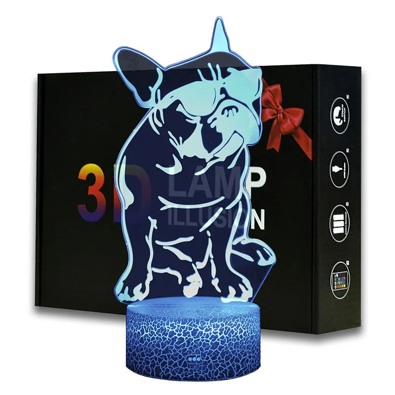 3D илюзия Кученце Кучето лека нощ ABS База С Акрилни Светлина Borad 7 цвята Замяна Детска Спалня Настолна Лампа Коледни Подаръци