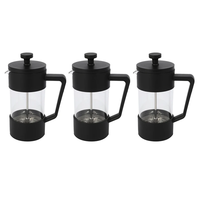 3X Кафе машина за приготвяне на чай и кафе с френч-преса 12 грама, кафе съобщение от утолщенного borosilicate стъкло, не ръждясва, могат да се мият в съдомиялна машина, черен