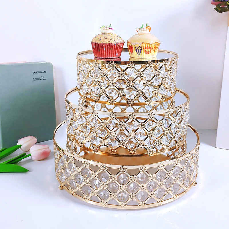 3шт Метален сватбена торта щанд украса на партията огледален тава метален десерт украса на сладкиш стойка