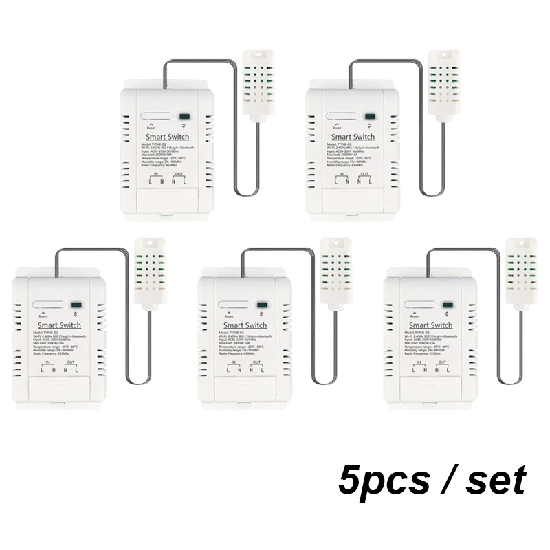 5-Pack Sasha WiFi TH-16 Smart Switch Безжично Управление с Контрол на консумацията на мощност Термостат за Температура и влажност на Алекса