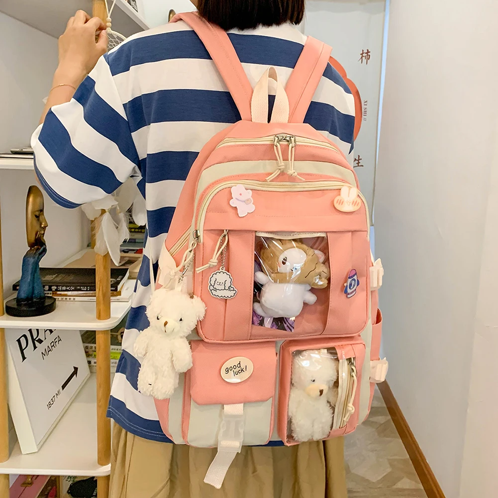 5 бр./компл., жена раница Kawaii, прозрачна дамска чанта с множество джобове, дамски чанта 2022, тенденция чанта За Лаптоп, ученически чанти за момичета, портфейли
