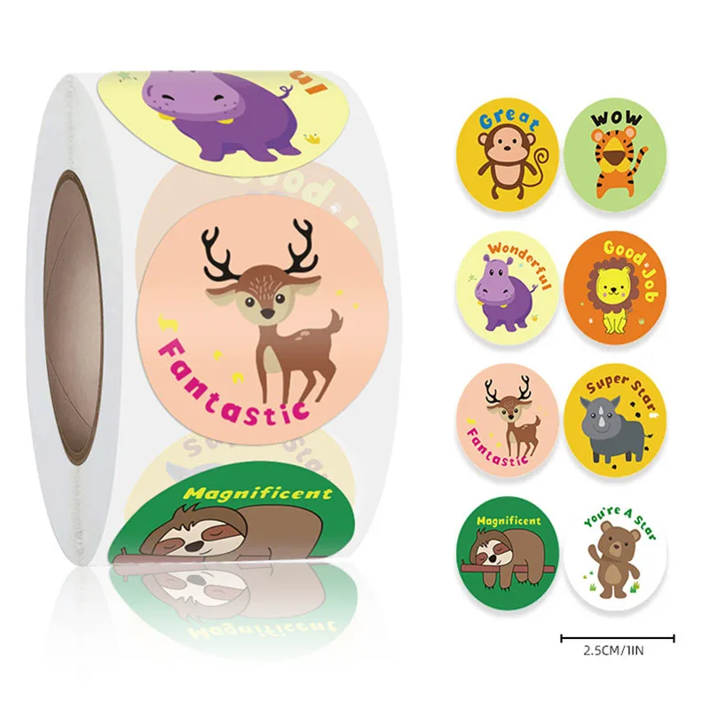 500шт 1 инч Карикатура на Животните Детски Стикер Стикер Благодаря Скъпа Играчка Играта Стикер САМ Подарък оборудване запечатване на Етикета Украса Комплектът включва