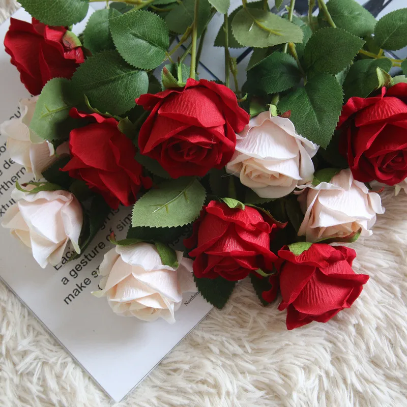51 см Дълга Клонка с Букет от Красиви Червени Копринени Рози от Изкуствени Цветя, Сватбена Начало Декор на Масата Организира Фалшив Цвете