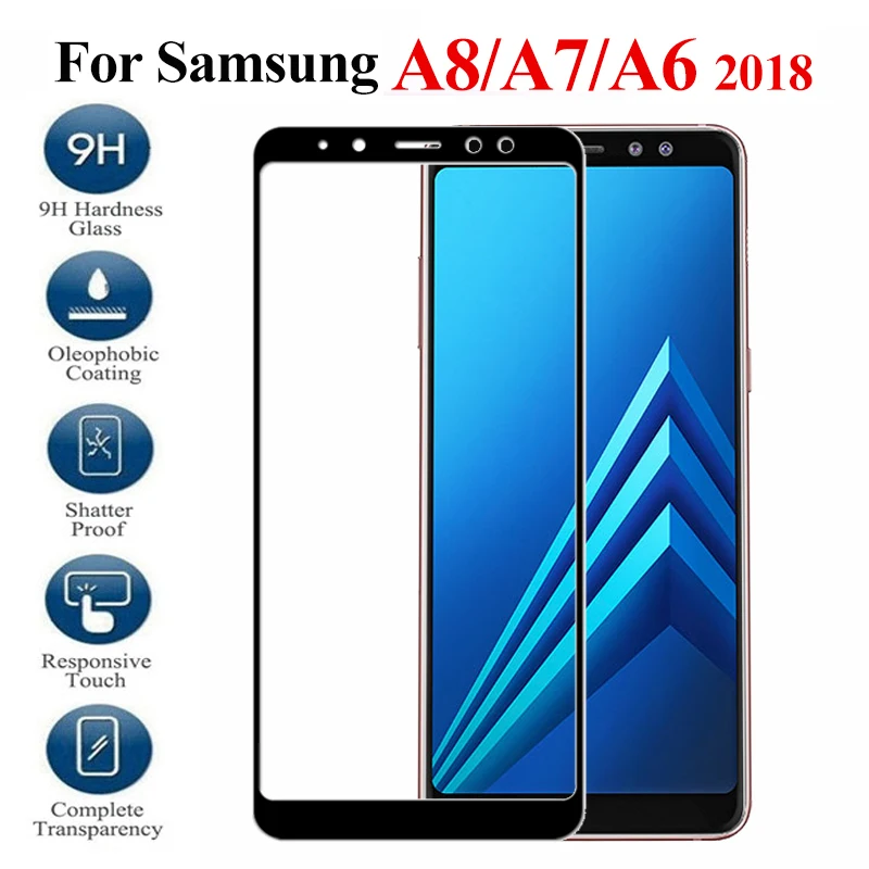 9H Защитно Стъкло За Samsung A8 Закалено Стъкло На Galaxy A6 A8 Plus A7 SamsungA8 2018 Защитно Стъкло за Пълно покритие на екрана