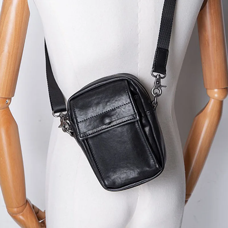 AETOO Първия слой телешка кожа чанта на рамото мъжка кожена мини чанта за преносим ретро чанта месинджър чанта за вашия мобилен телефон ежедневни tide марка w