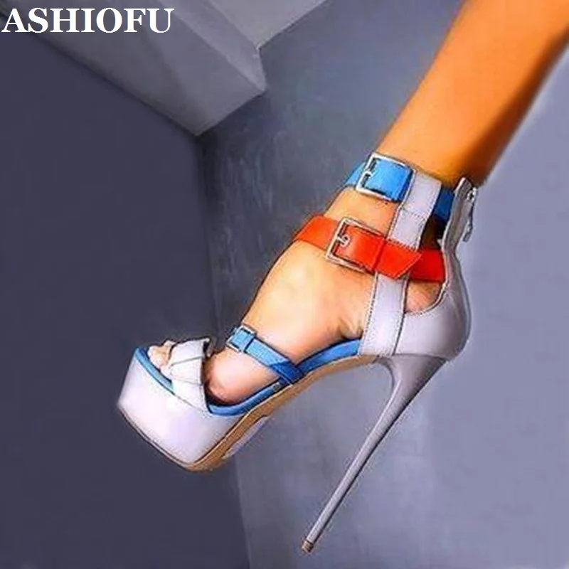 ASHIOFU/Нови Дамски Сандали, ръчно изработени в стил мозайка, Пикантни вечерни обувки за нощен клуб, вечерни стриптизеры на Платформата, модни сандали, обувки
