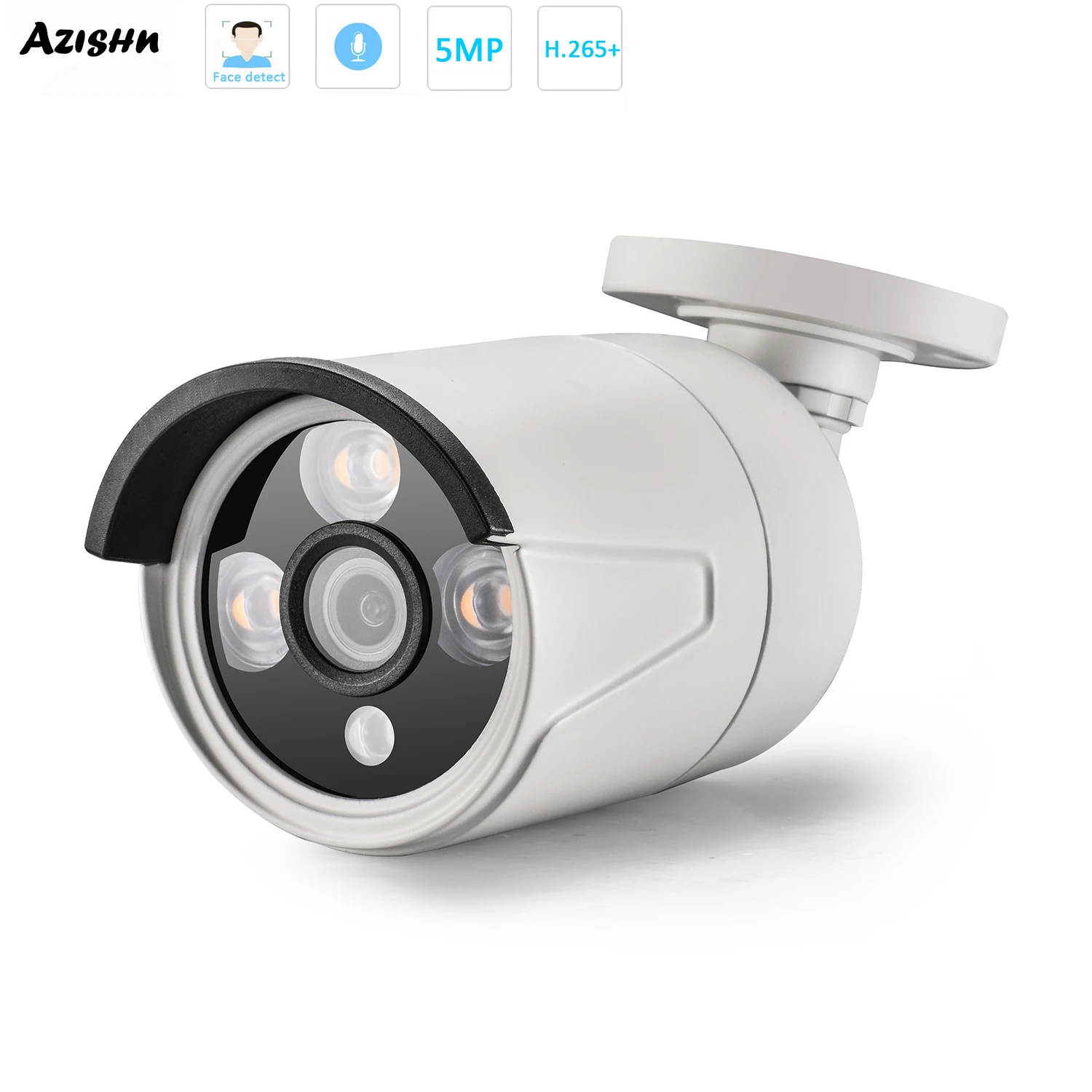 AZISHN 5MP Куршум POE IP Камера за Сигурност с Откриване на лицето Аудио Вграден микрофон H. 265AI Външна Камера за видеонаблюдение IR 30 М