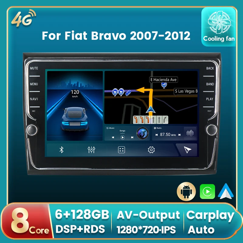 Android 11 4G LTE DSP Авто RDS Радио Авто Мултимедиен DVD Плейър За Fiat Bravo въз основа на 2007-2012 GPS Навигация Авто carplay IPS BT