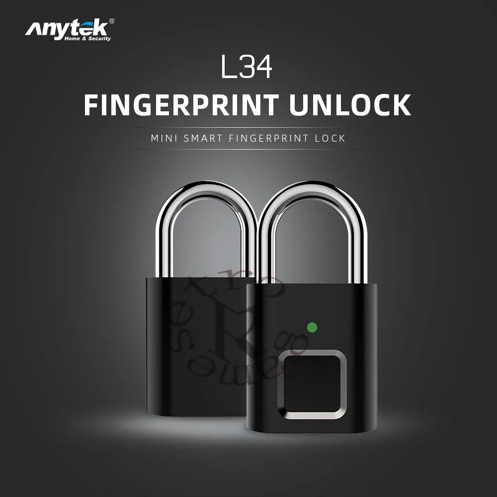 Anytek USB Акумулаторна L34 Дълго Чакане Умен Бесключевой Заключване с Пръстови Отпечатъци Противоугонный Заключване за Сигурност на Вратата, Заключване За Багаж