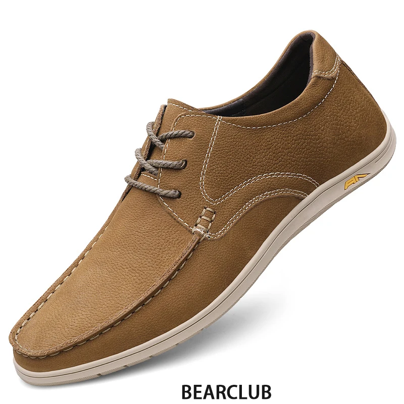BEARCLUB/Мъжки Кожени Ръчно изработени обувки, Обувки за Мъже от Естествена Кожа, Ежедневни Обувки от Естествена Кожа, Модерен Ежедневни...