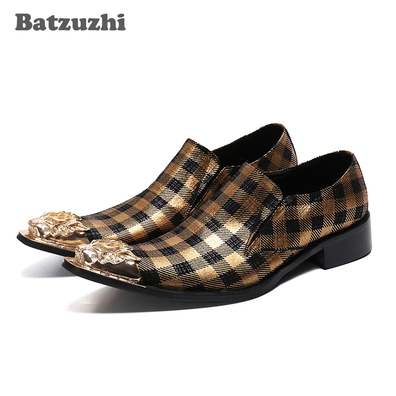 Batzuzhi/ е Луксозен Мъжки Ръчно изработени обувки, кожени модела обувки с остър метален пръсти, официални бизнес, вечерни и булчински обувки, мъжки Zapatos Hombre