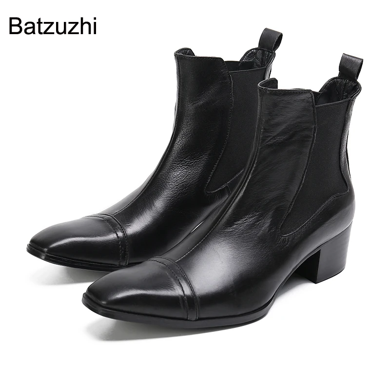 Batzuzhi/мъжки обувки на висок ток 6 см, мека черна ботильоны от естествена кожа, мъжки слипоны, престрелки, вечерни, бизнес Botas Hombre! 38-47
