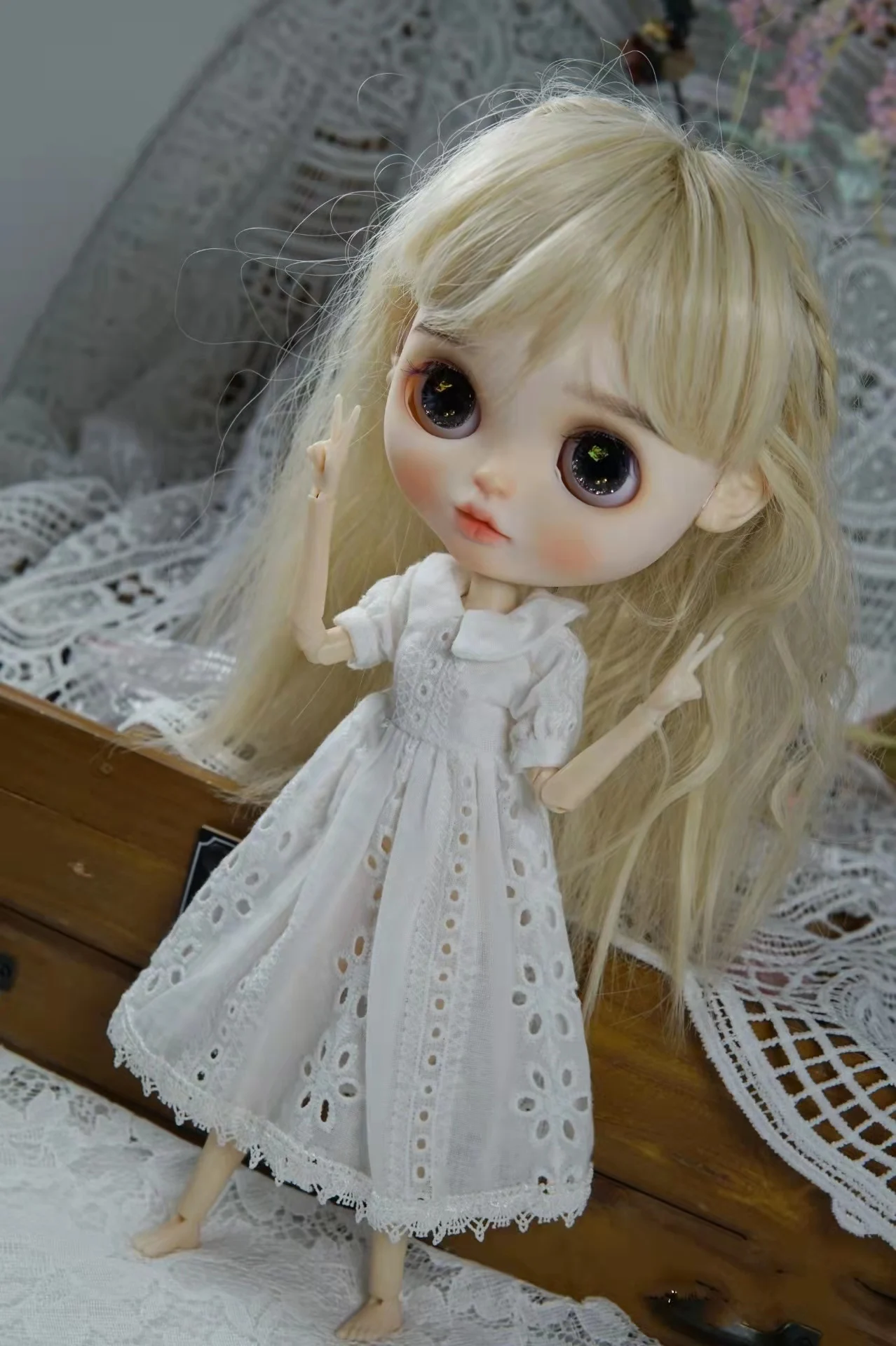 Blythe дрехи рокля ръчна изработка куклен яка бяла пола 1/6 30 см BJD аниме момиче (Подходящ за Pullip, Ob24, Licca)