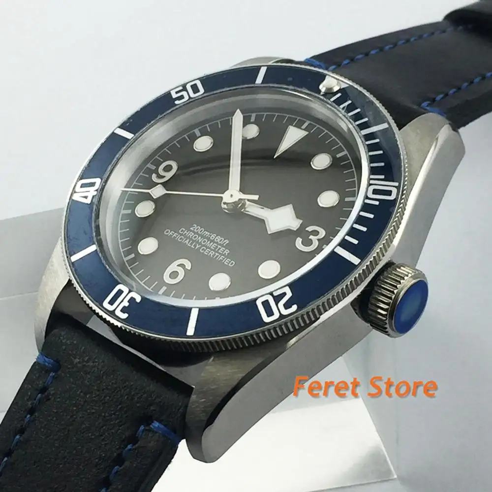 CORGEUT 41 мм MIYOTA Автоматично ръчен часовник мъжки механични стомана черен циферблат с блеснали сапфирово синьо панела твърди Кожена каишка