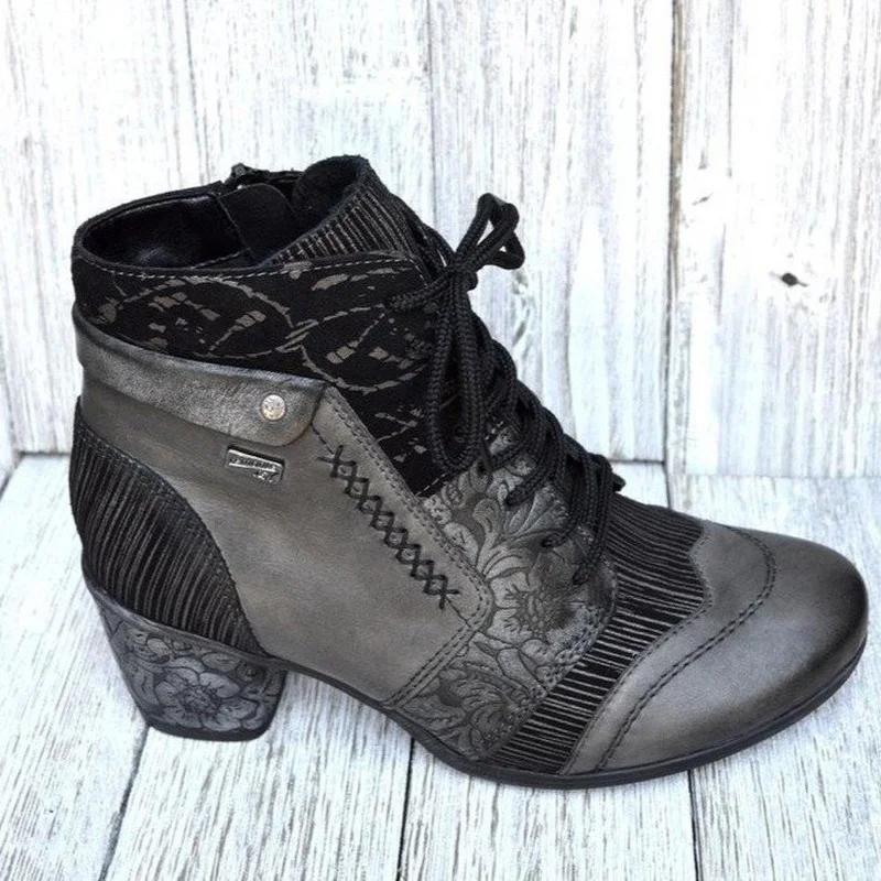 COZOK/ демисезонные дамски обувки с бродерия в европейския и американския стил, дантелени, с цип отстрани, на площада токчета, модерни, универсални