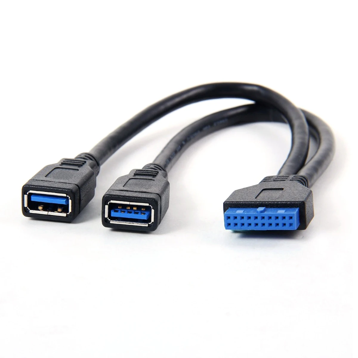 Cablecc USB 3.0 дънна Платка 19pin 20pin към USB 3.0 Женски Двойна Пристанища удължител за кабел 20 см