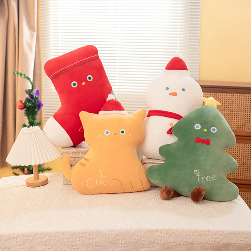 Cartoony Коледен Декор Меки Плюшени Играчки Прекрасен Снежен Човек Котка Коледно Дърво Плюшен Възглавница Детски Хубави Подаръци