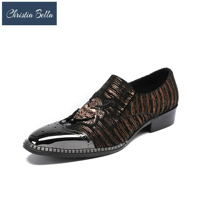 Christia Bella/ модни дизайнерски мъжки обувки без шнур, мъжки обувки от велур с бродерия, мъжки обувки на равна подметка за банкет и партита, мъжки на модела обувки-Oxfords